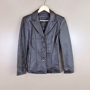 Jones New York Dark Brown Leather Jacket Blazer PS Capsule Academia Whimsigoth